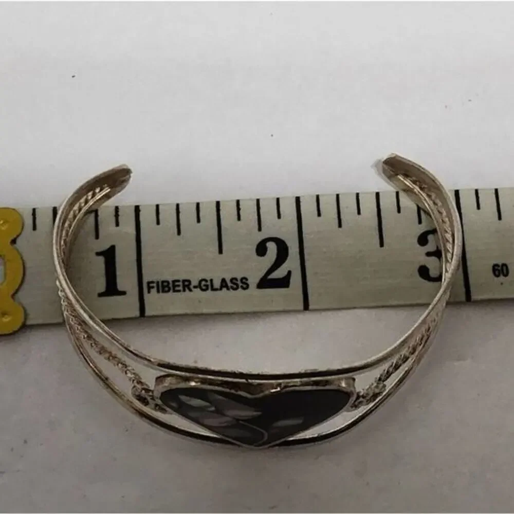 VINTAGE Alpaca Mexico silver‎ abalone cuff bracelet